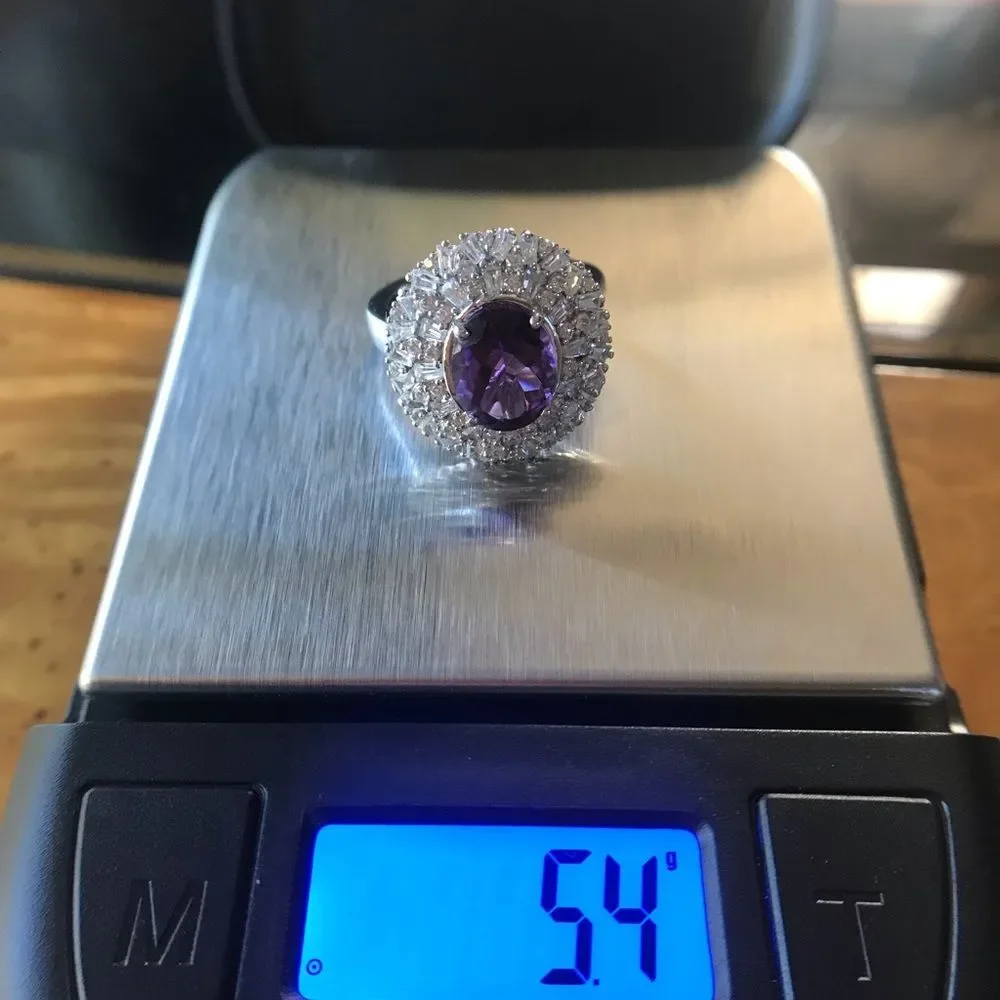 Natural Amethyst Sterling Silver Cocktail Ring Size 6